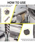 Instructional image showing use of Beast 26 Piece Screw And Bolt Extractor Set 3 In 1 Kit With Drill Bits And Socket Adapter.