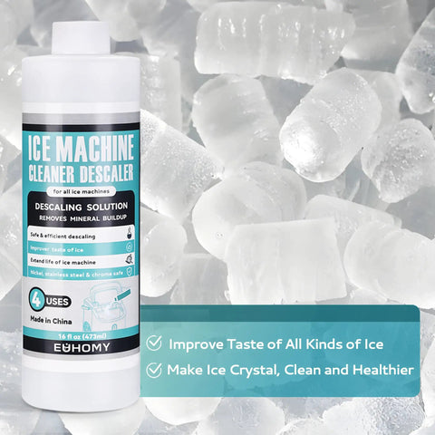 16 Fl Oz Ice Maker Descaler Cleaner Universal Descaling Solution For All Brand Ice Makers The Go To Non Toxic Citric Acid Formula Odor Free Safe On Nickel Stainless Chrome Also Great For Coffee And Espresso Machines, bottle on ice background