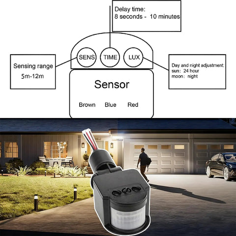 4 Pack IP65 Outdoor Motion Sensor Controller 12V DC With Adjustable Sensitivity And Delay Timer For Security And Area Lighting Systems, Anti Pet Immunity Up To 25 Kg 140 Degree Horizontal By 90 Degree Vertical Coverage Cold Weather Ready, sensor wiring diagram and driveway use