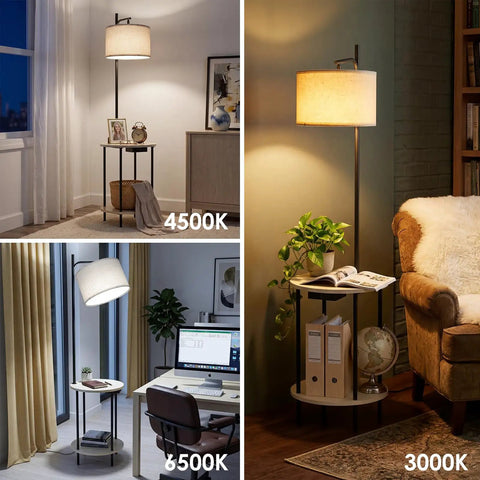 Space Saving Floor Lamp With Built In Round Table And USB Type C And USB A Charging Ports 9W LED Bulb Nightstand