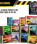 Variety of Ultratec made in USA trash bags, different sizes and types, with label display