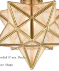 Modern Sleek Brass Moravian Star Ceiling Light Mini Semi Flush Mount With 8 Inch Seeded Glass, star shape close-up