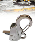 Sliding Anchor Hook With Quick Release And Stainless Steel Construction Supports Up To 8000 LB Universal Fit For Rope From Three Eighths Inch To Five Eighths Inch Ideal For Kayaks Pontoon Boats Durable Marine Anchor Accessory For Easy Secure Mooring, stainless steel hook close-up with boats in background