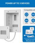 In Wall TV Cable Concealer Kit With Recessed Power Triple Outlet 9 Ft Cord And Hand Saw For Easy Safe Cable Management, white