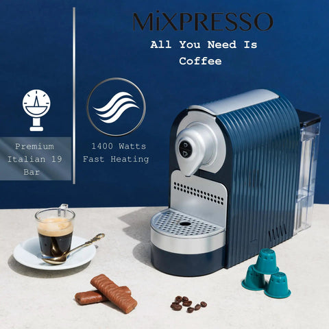 Nespresso Compatible Single Serve Espresso Machine One Touch Quick Brew Coffee Maker Compact 27oz Removable Tank with espresso and chocolate.