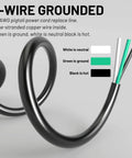Heavy Duty 6 Ft 14 AWG 3 Prong Industrial Grade Appliance And Power Tool Cord With Open End Pigtail For Home Workshop Use NEMA 5 15P 125V 15A 1875W Black ETL Listed showing coiled wire with color-coded coating.