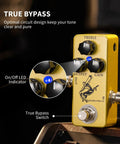 Golden Horse Overdrive Tone Pedal for Electric Guitar with True Bypass, showing treble and gain knobs and LED indicator