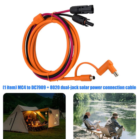 Tough Outdoor Solar Power Cable With Dual DC Connectors 8.0x2.0mm And 7.9x0.9mm For Secure Device Charging, Reliable Energy Transfer, And Protecting Sensitive Electronics During Outdoor Use, orange PVC