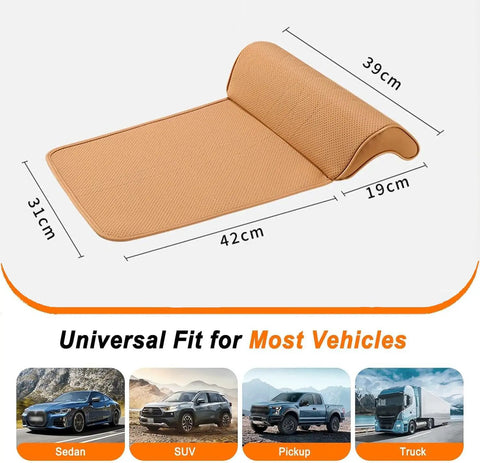 Premium Car Seat Leg Support Pad Cushion For Mini John Cooper Works Electric 2025 2026 Models Made With Soft Memory Foam and Durable PU Leather, shown with dimensions.