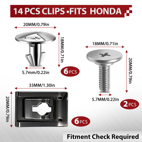 14 Piece Engine Splash Shield Fastener Kit with screws, bolts, and clips for Honda Accord CRV Civic and Acura ILX RLX lower engine cover
