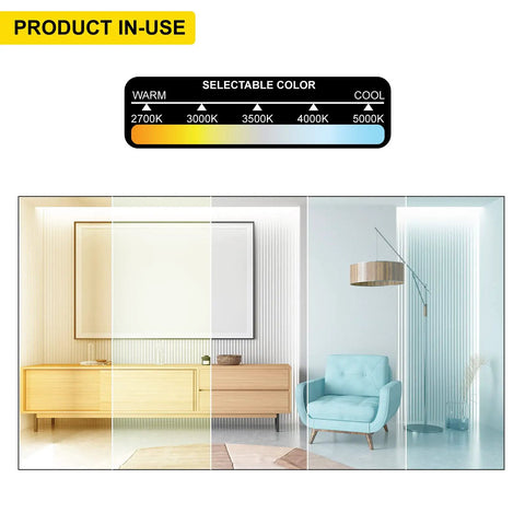 Six Pack Three Inch Square Ultra Thin LED Recessed Lights With Five Color Temperature Selectable 2700K to 5000K demonstration