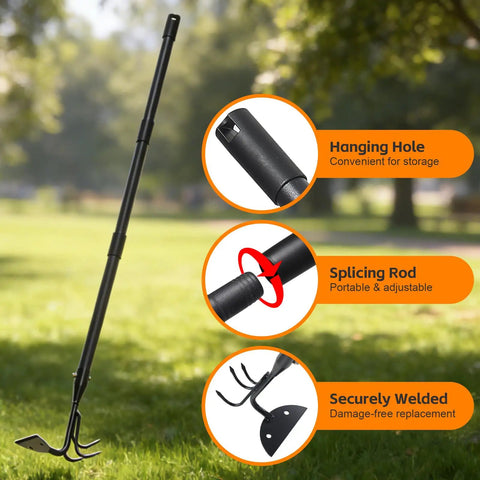 Heavy Duty 52 Inch 2 In 1 Hoe And Cultivator Rake For Weeding And Soil Loosening Long Handle Stand Up Garden Tool features
