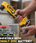Cordless Right Angle Drill With Brushless Motor Compatible With Dewalt 20V Battery Delivering 400 Inch Pounds Torque in hand, detailed view.