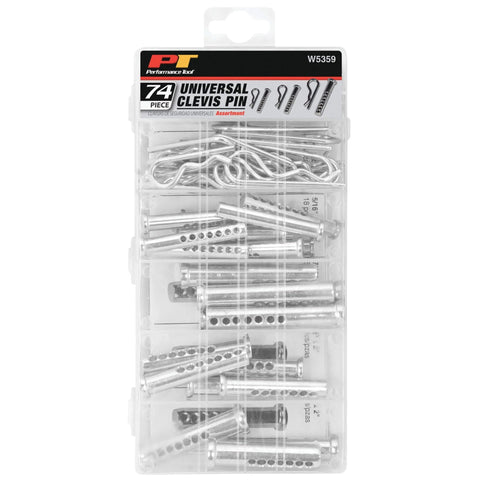 74-Piece Universal Clevis Pin Set for Mechanics and DIYers, W5359 Compatible Assortment Kit in plastic case.