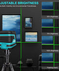 Green Laser Level LV8 Upgraded With Bright Green Beam, Enhanced Visibility And Adjustable Brightness in use on a wall.