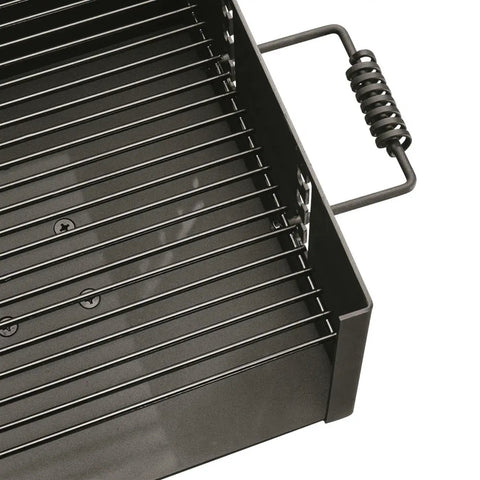 Heavy Duty Park Style Charcoal BBQ Grill For Camping Backyard Patios And Tailgating solid cooking grid with handle.