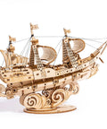 3D Wooden Sailboat Puzzle Kit For Adults, Vintage Watercraft Model To Build, Handmade Wooden Ship Model DIY Project on display.