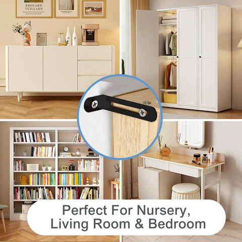 Heavy Duty Anti Tip Furniture Anchors Steel Wall Brackets secure dressers and bookcases in a stylish home interior with nursery.