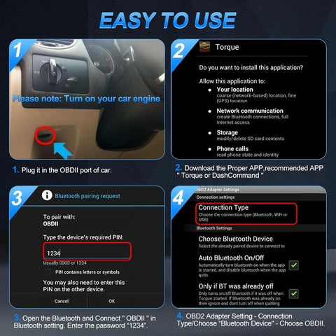 Bluetooth OBD2 Scanner For iPhone iOS Android Windows Car Code Reader With Live Data Check Engine Light Auto Diagnostic Tool OBDII Adapter setup instructions