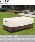 Outdoor Patio Coffee Table Cover 600D Waterproof Rugged Heavy Duty Table Cover For Beige And Brown 48 X 28 X 16 Inches Weatherproof Shield For Patio Furniture covering a rectangular outdoor table