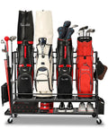 Four Bag Golf Bag Storage Rack With Wheels For Garage And Home Use All In One Organizer Keeps Clubs And Gear Off The Floor