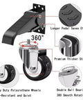 Retractable Workbench Casters With Quick Release Plate Four Pack showing heavy duty polyurethane wheels and longer pedal design