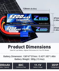 Image showing Beefy 3S 5200mAh 11.1V 80C LiPo Battery With EC5 Connector Hard Case For RC Cars showing dimensions and features