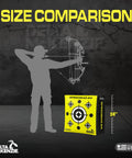 Size comparison showing Beast 24 Inch Dual Sided Archery Target For 475 FPS Compound Bows And Crossbows with an archer silhouette.