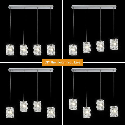 Lit Crystal Pendant Light 4 Light Modern Cluster Ceiling Fixture In Chrome With K9 Crystals multi angle height display