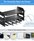 Wall Mount Power Tool Organizer Rack For Garage And Workshop Foldable Cordless Drill Hanger Electric Drill And Screwdriver Tool Rack Three Layers Four Slots Heavy Duty Carbon Steel Scratch And Rust Resistant Must Have Gear with assembly instructions and hex wrench.
