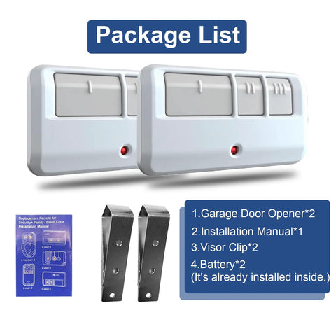 Two Pack Universal Garage Door Opener Remote Replacement For Models 893LM 893Max 891LM 371LM 373LM 971LM 973LM No Wait Wireless Remote Keyless Entry Safe Security White