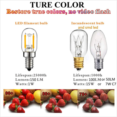 Comparison of E12 LED Night Light Bulbs 1W Equal 15W 150 Lumen 2700K Warm Glow For Himalayan Salt Lamps with incandescent bulbs