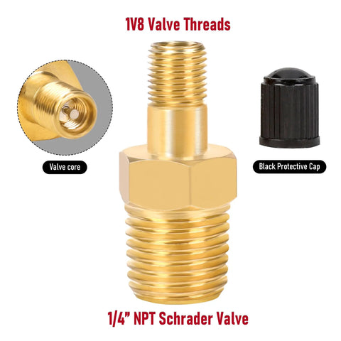 Top Shelf 4 Pack 1/4 Inch NPT Male Thread Brass Tank Valve With Standard Valve Core And Sealing Caps For Air Compressor Inflation Vessel Filling Solid Brass build with valve core and cap.