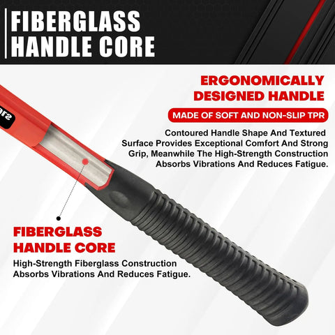 Close-up of fiberglass handle core of 3-Piece Non-Sparking Brass Hammer Set With Jacketed Fiberglass Handles, Includes 16 Oz 24 Oz And 32 Oz Hammers, Non-Marring Surface Safe For Auto Work And Delicate Metal Finishing, Built Tough For Pros.