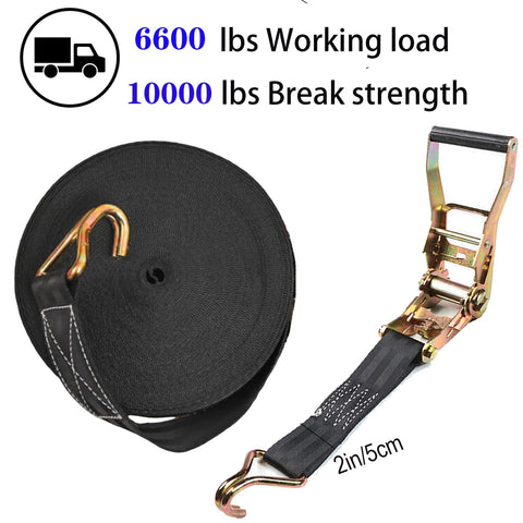 2 Pack Heavy Duty Ratchet Straps 10000 Lbs Break Strength 2 Inch By 40 Foot Black Tie Down Straps with J Hooks in closeup