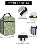 Desert Cactus Flower Insulated Lunch Bag Tote Portable Lunch Box with buckle handle, front pocket, mesh side, and zippers.