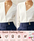 Clothes Stitch Gun Quick Fixer Kit for Easy DIY Mending and Tagging, Pro Grade Sewing Tool, before and after use on a white shirt.