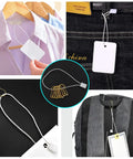 Top Shelf Hang Tag Fasteners With White Nylon String Ties And Gold Metal Security Safety Pins Bulk Kit for displaying tags on clothing.