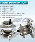 Rear Wheel Bearing Hub Assembly Set 2Pcs For Toyota Avalon Camry Highlander Solara And Lexus ES300 ES330 ES350 2001 To 2012 Replacement Kit With 512206 And 512207 For ABS Equipped Models