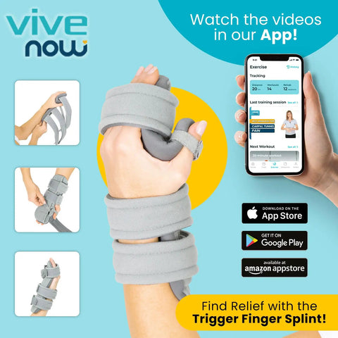 Resting Hand Splint for Right Hand With Rehab Video App, Night Wrist Immobilizer and Thumb Stabilizer Wrap, shown in its packaging.
