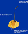 Jumbo Debris Dustpan With Handle for Industrial Cleanup, Heavy Duty Debris Pan, Ergonomic Grip, Swiveling Pan With Snap Lock, 36 Inch