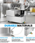 Heavy Duty Commercial Fryer Oil Filter 550W 110V in stainless steel with oil hoses and copper valve for restaurant use.