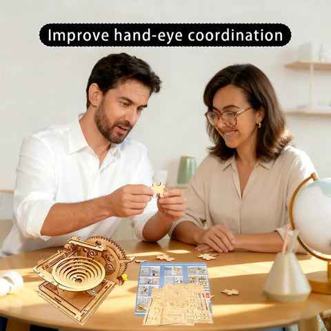 3D Puzzle Marble Run For Adults DIY Wood Kit With Gears And Tracks, Hands On Brain Boosting Marble Machine For Stress Relief And Fun, Build Your Own Mindful Wood Craft Adventure, adults assembling wooden puzzle