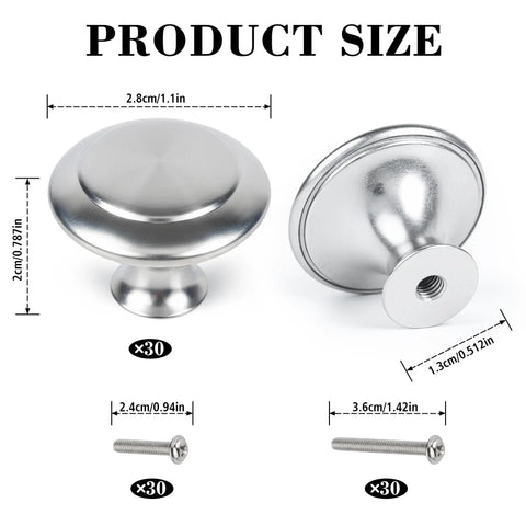 30 Pack Kitchen Cabinet Knobs In Brushed Nickel Silver Pull Hardware For Drawers And Doors Easy Install Cabinet Knobs With Long And Short Screws Perfect For Kitchen Cupboard Dresser And Closet
