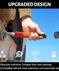 Grease fitting cleaning tool, red OTW branded, held in hand to flush grease from a machine’s fitting