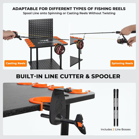 Indoor Fishing Rod Holder Trolley With 3 Tier Shelves And Peg Wall, Built In Line Spooler, Locking Wheels, Mobile Tackle Storage Cart