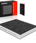 Beefed Up Cabin Air Filter With Activated Carbon For Chevy GMC Cadillac Buick Cars And SUVs, filter displayed with box.