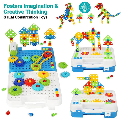Gears Building Kit For Kids Aged Four To Eight STEM Educational Construction Set With Electric Drill 280 Piece Hands On Engineering Toy For Boys And Girls