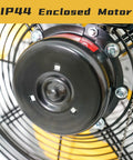Close-up of the Beast Mode 2500 CFM 12 Inch Industrial Wall Mount Fan motor, featuring IP44 enclosed design and three-speed options.