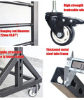 Mobile 2/3 Tier Metal Clothes Hanger And Fabric Curtain Sample Display Rack With Wheels, close-up of structural details and measurements.